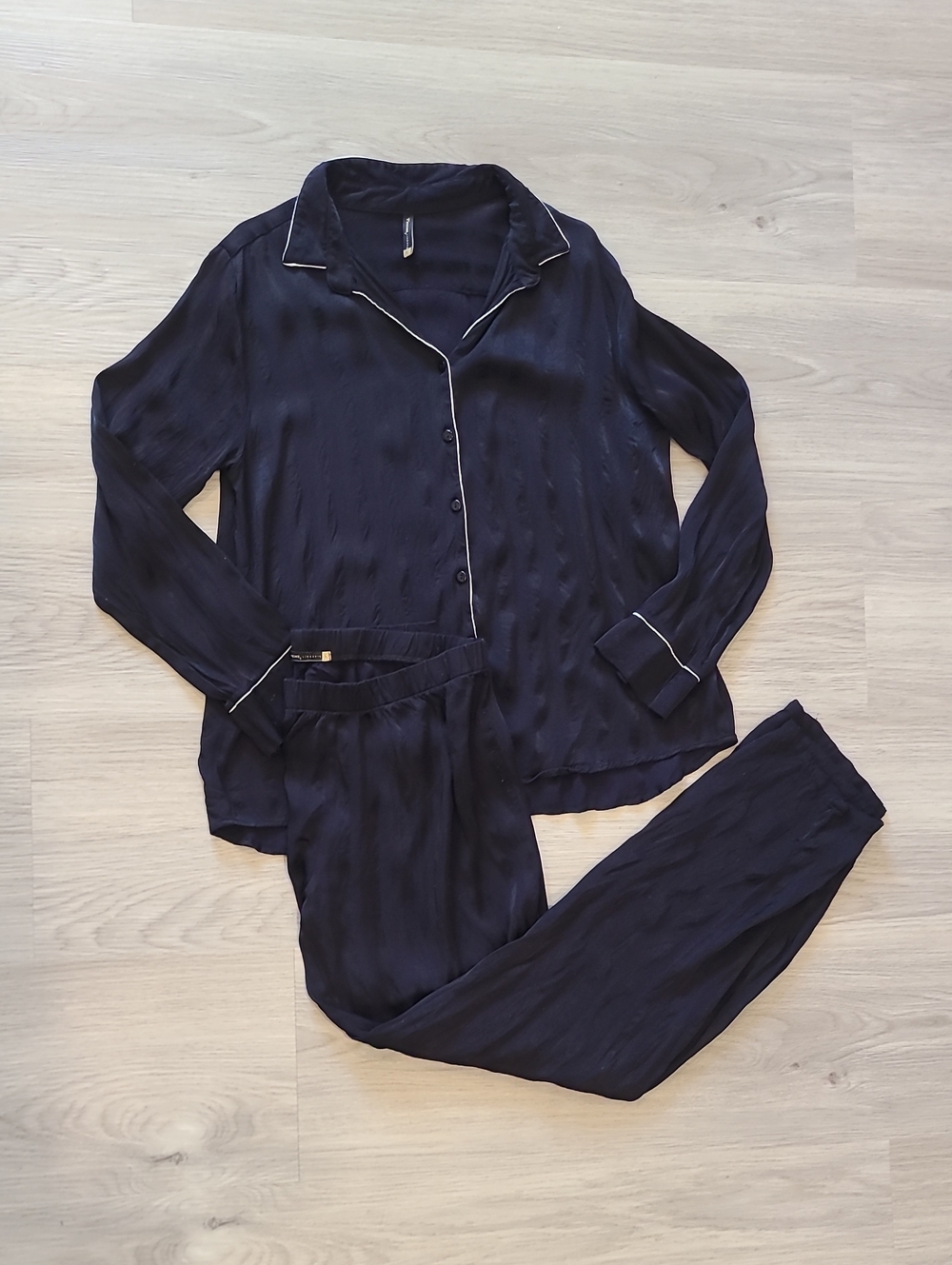 Touche Lingerie Black Women's Pajama Set Large Long Sleeve Stripe Comfy Lounge